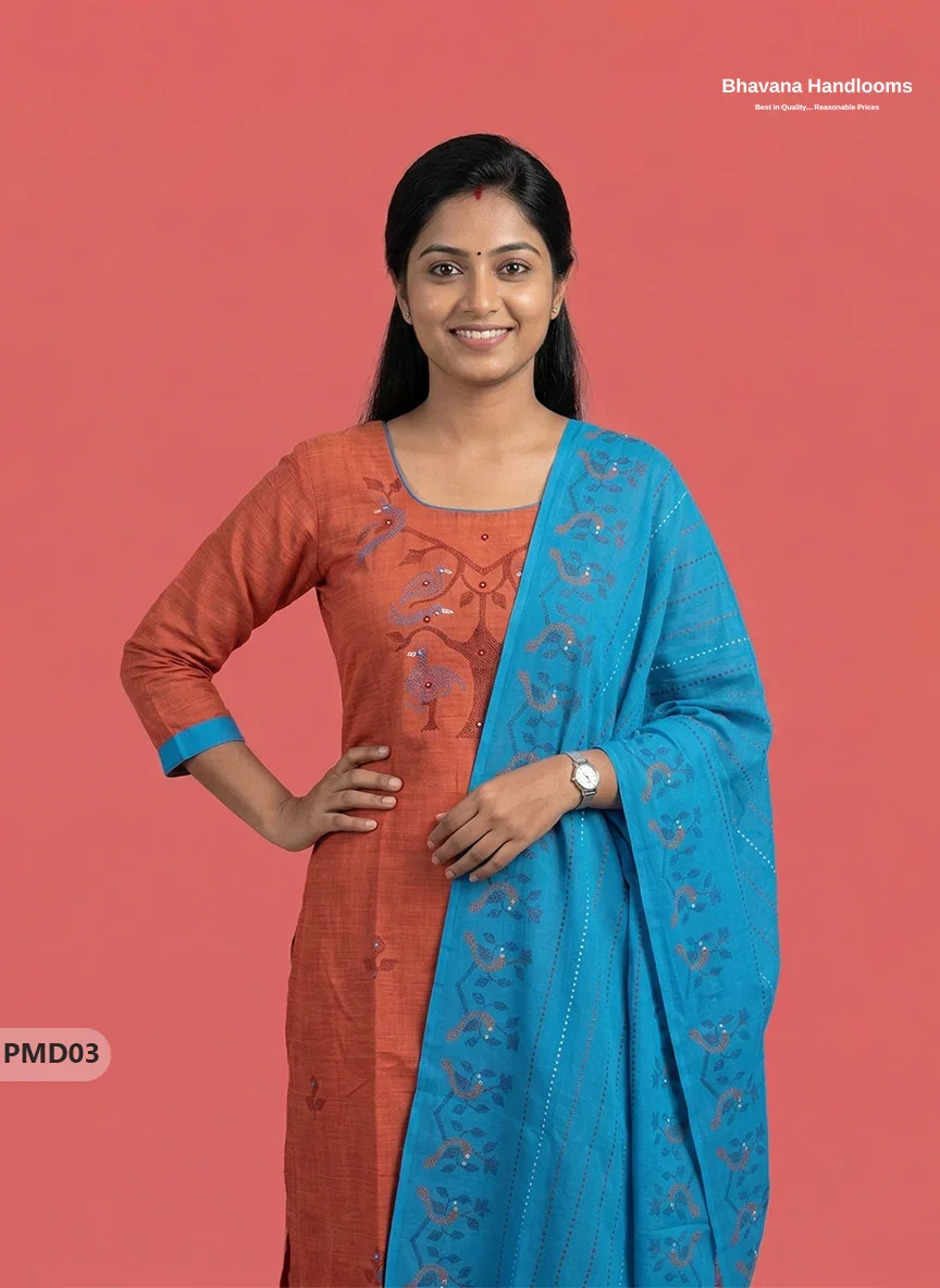 Premium Orange Kurti Set with Birds Print & Mirror Finishing | Ready-to-Wear