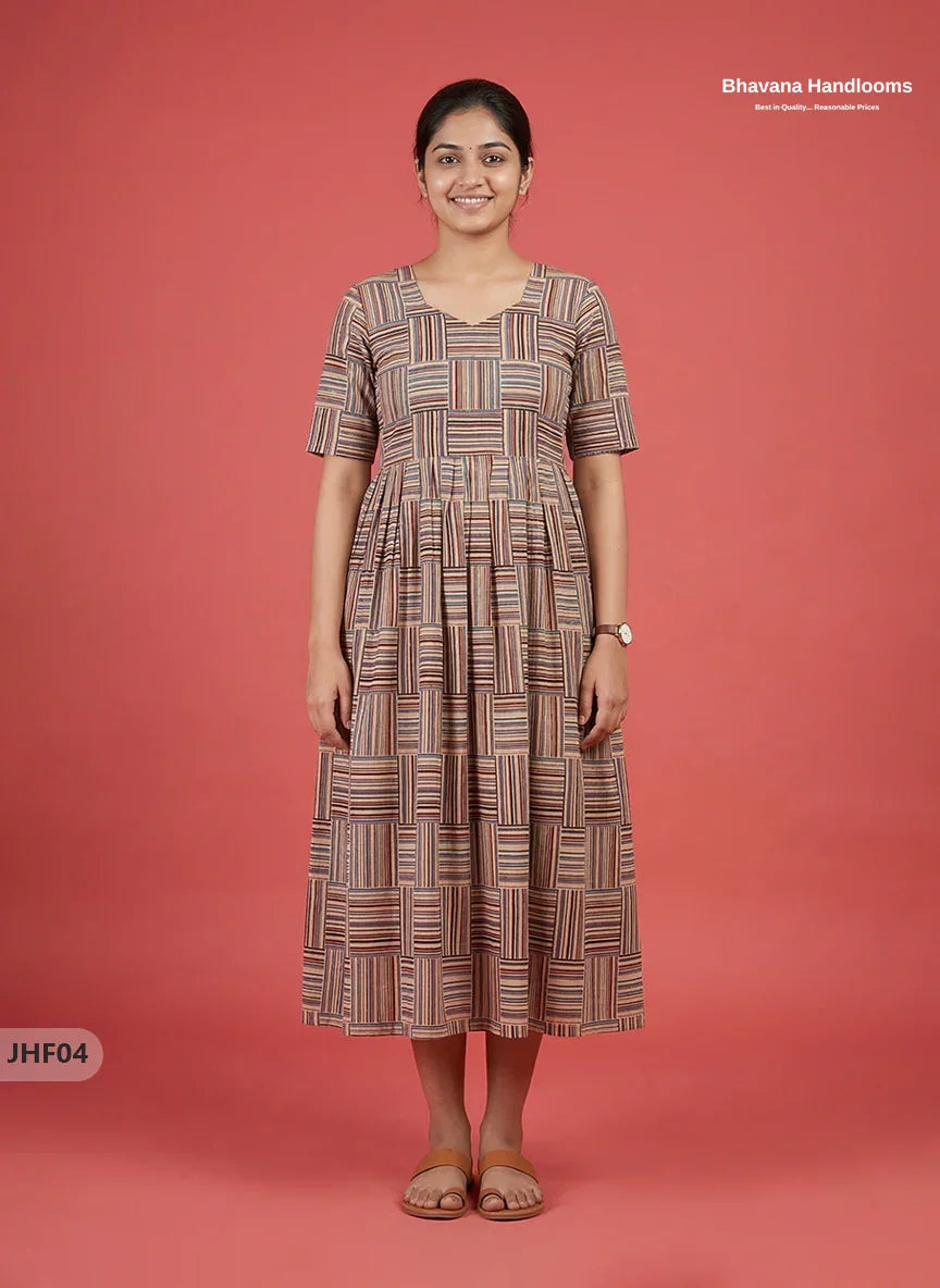 Kalamkari Design Frock – Light Beige Colour | Handloom Ethnic Wear with Half Lining