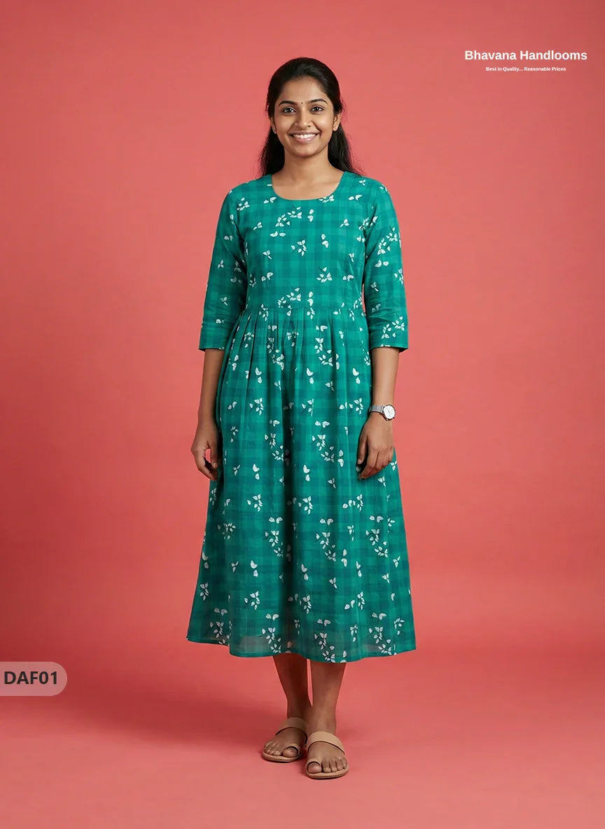 Comfortable Daily Wear Cotton Frock – Sea Green Colour | Half Lining