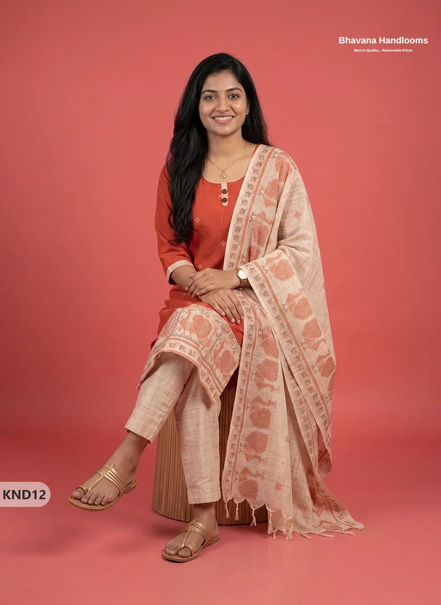 Designer Printed Cotton Floral 3PC Kurti Set in Tomato Red Colour | Full-Length Lining | Ready-to-Wear