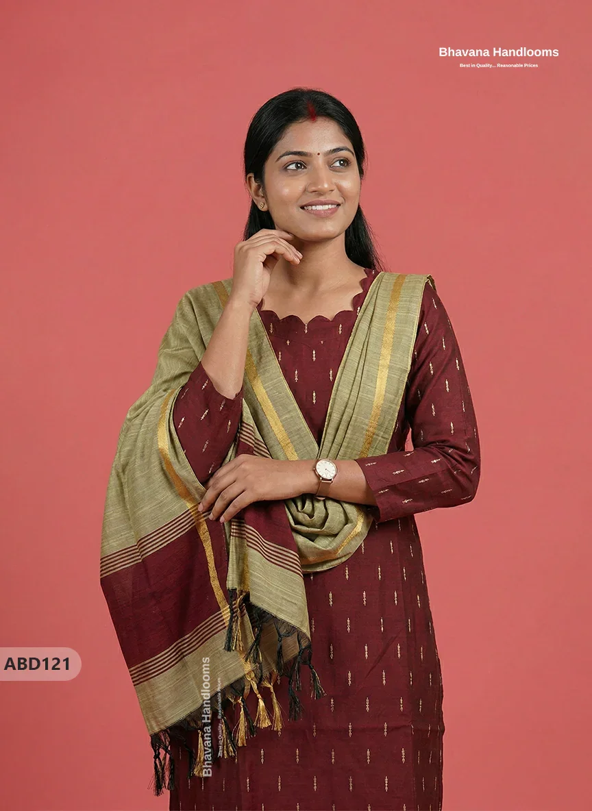 Raw Silk 3-Piece Kurti Set with Cut Work Neck Design in Maroon Colour | Full-Length Lined Kurti with Gold Dupatta