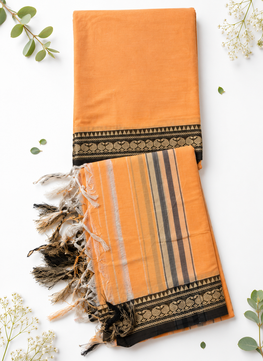 Traditional Wear Narayanpet Mercerised Cotton Dress Material with Peach Orange Colour | Woven Border