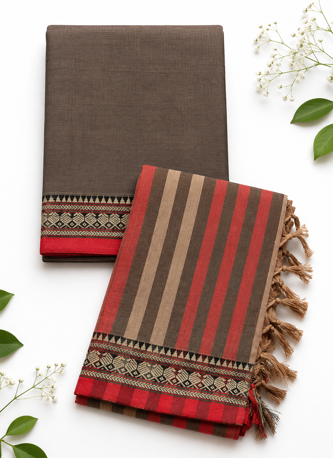 Traditional Wear Narayanpet Mercerised Cotton Dress Material with Coffee Brown Colour | Woven Border
