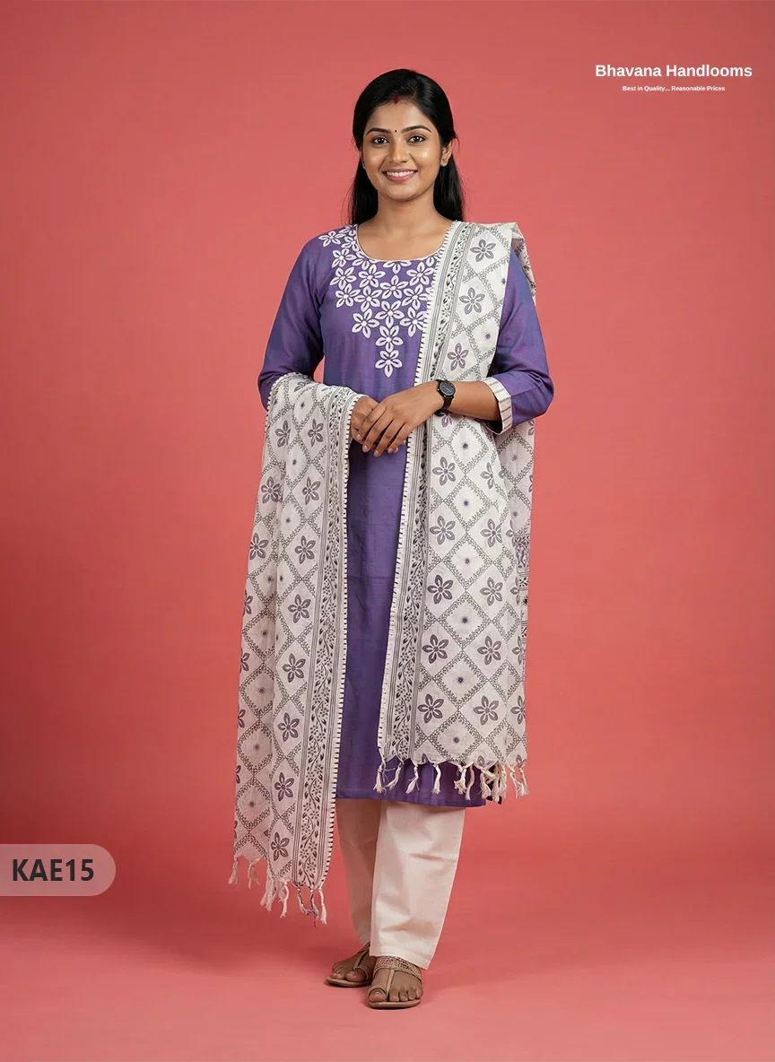 Readymade Cotton Kurti Set in Purple with Mirror Finishing Design