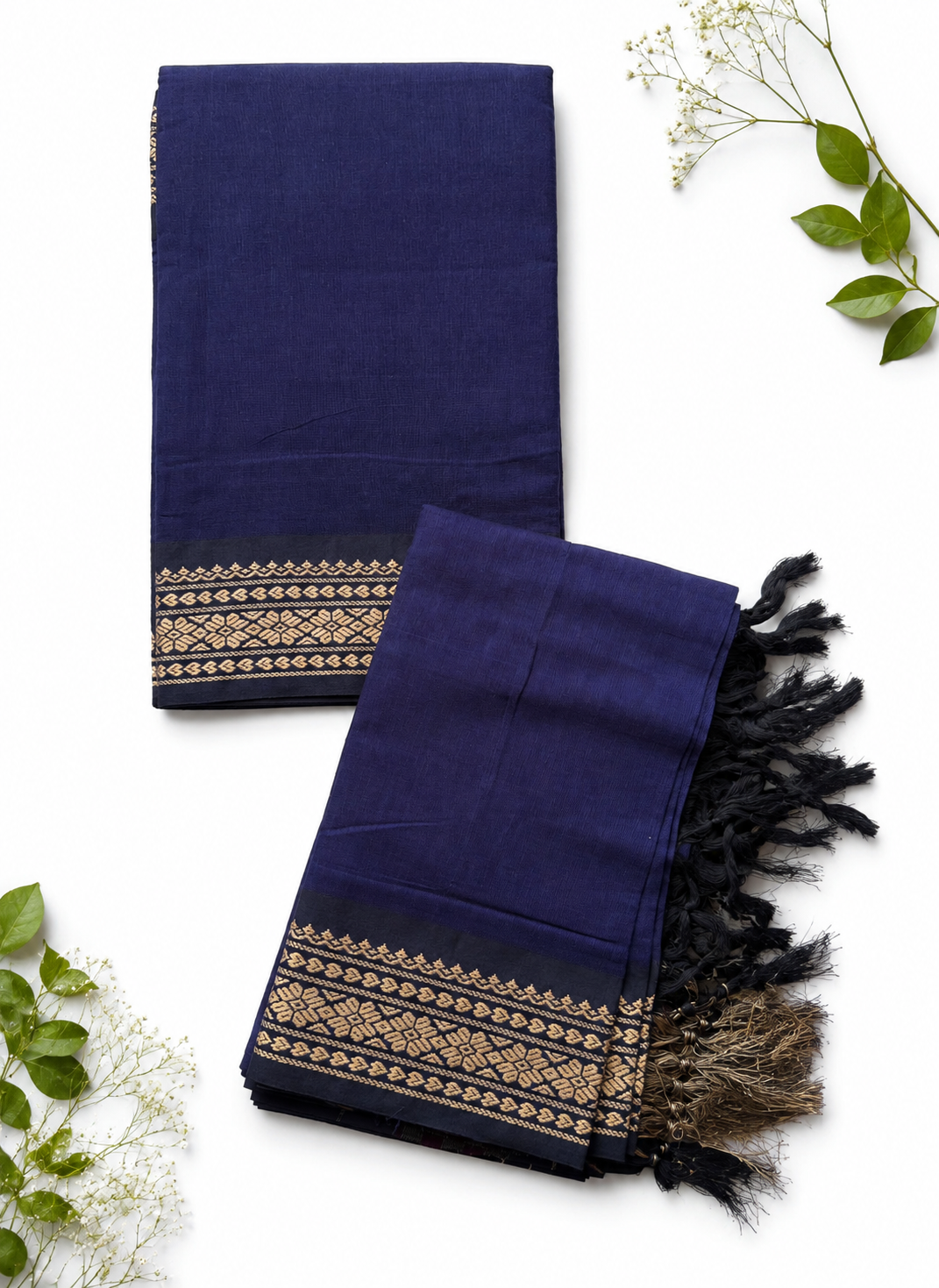 Traditional Wear Narayanpet Mercerised Cotton Dress Material with Navy Blue Colour | Woven Border
