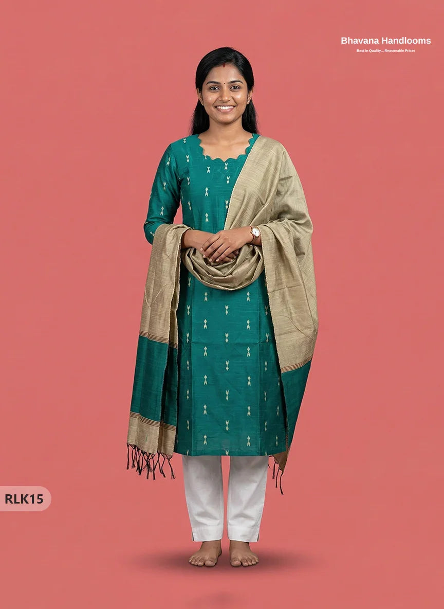 Raw Silk 2PC Set in Green Colour | Top & Dupatta Only Ethnic Wear