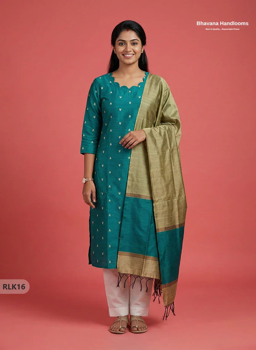 Raw Silk 2PC Set in Green Colour | Top & Dupatta Only Ethnic Wear