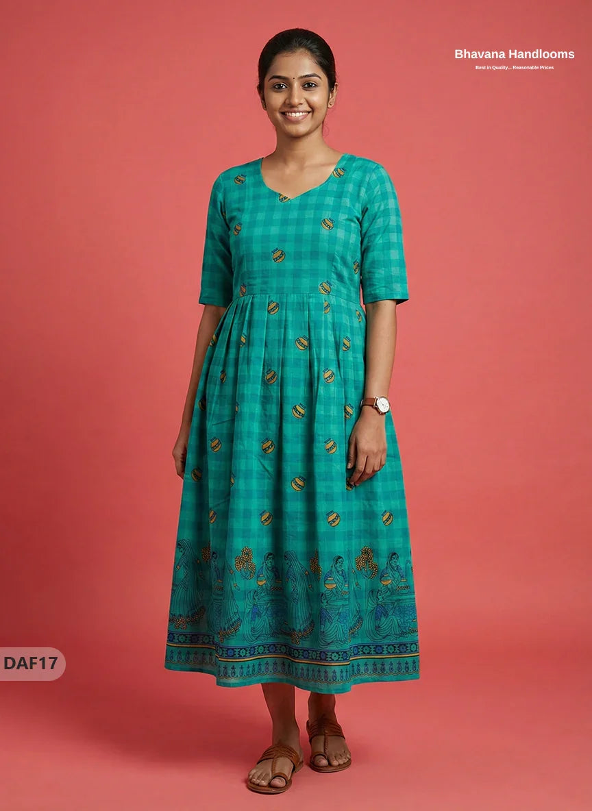 Comfortable Daily Wear Cotton Frock – Sea Green Colour | Half Lining