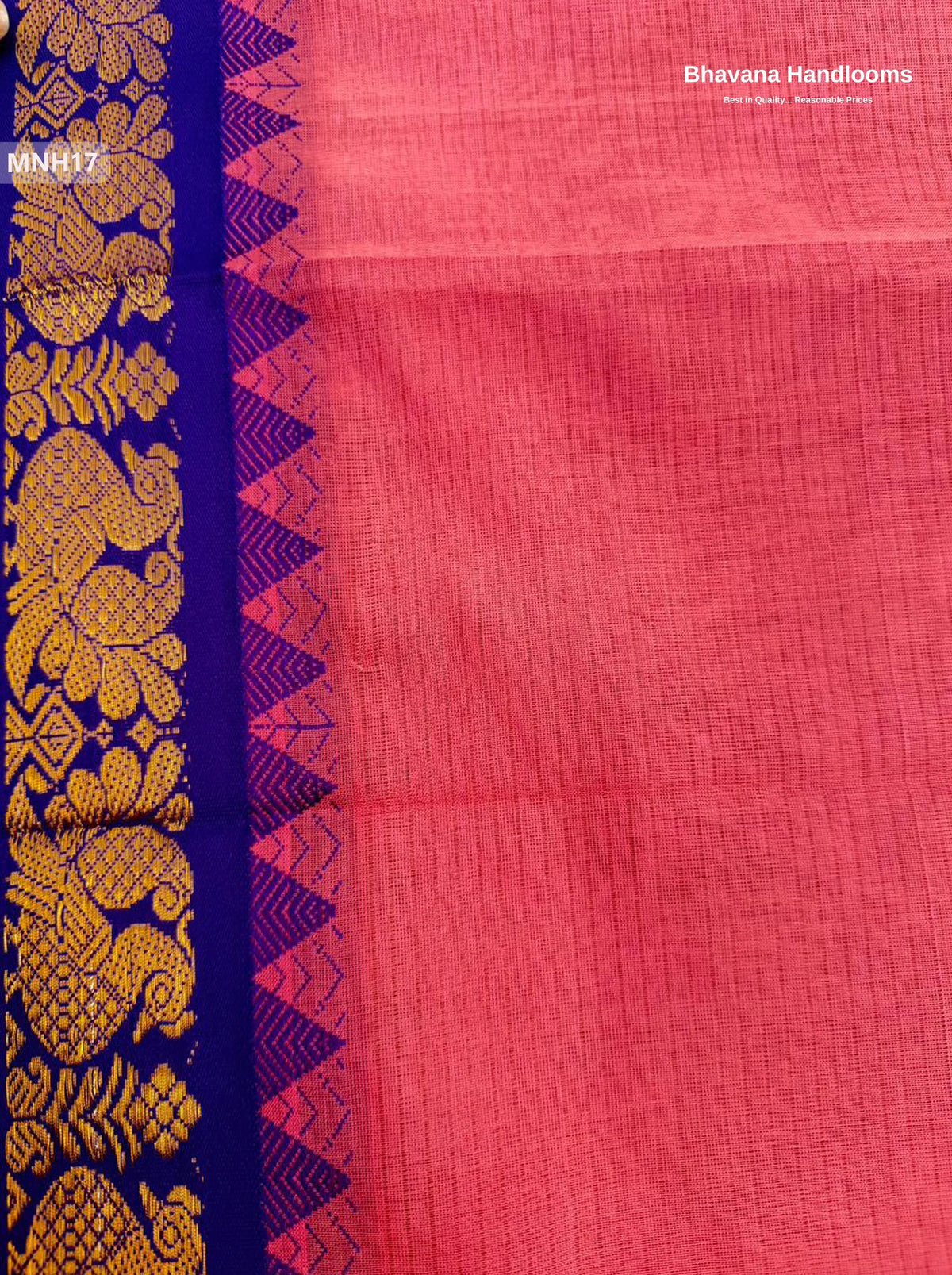 Mini Gadwal Cotton Saree in Light Pink with Small Zari Border | Without Blouse