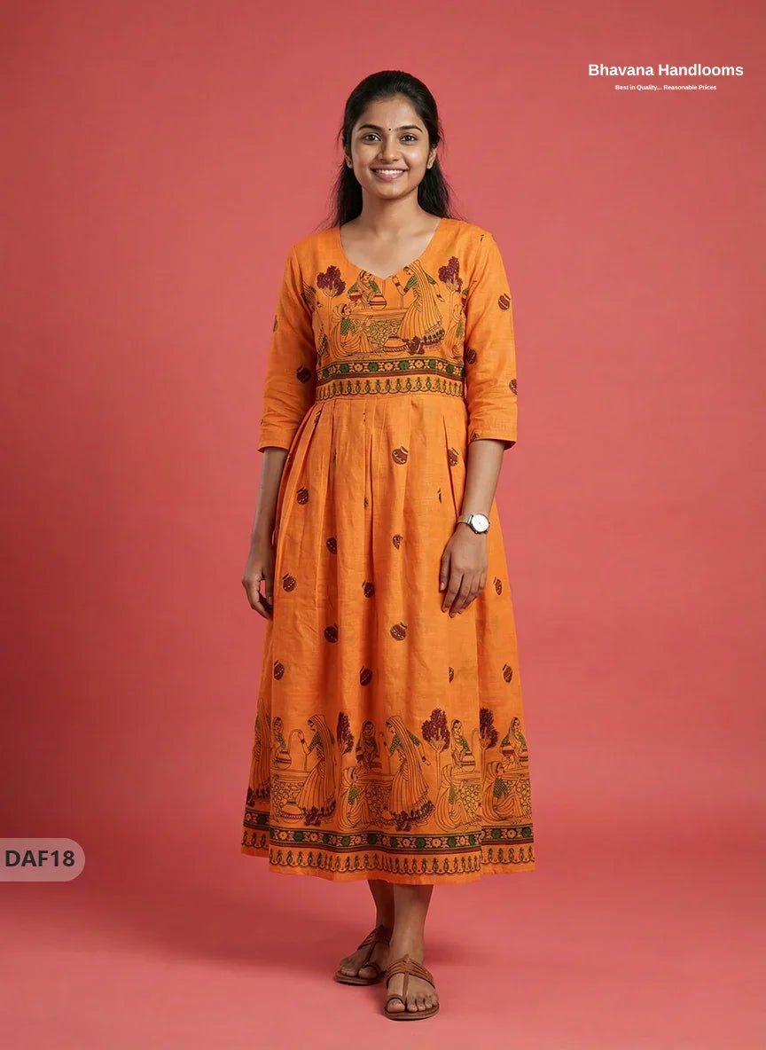Comfortable Daily Wear Cotton Frock – Orange Colour | Half Lining