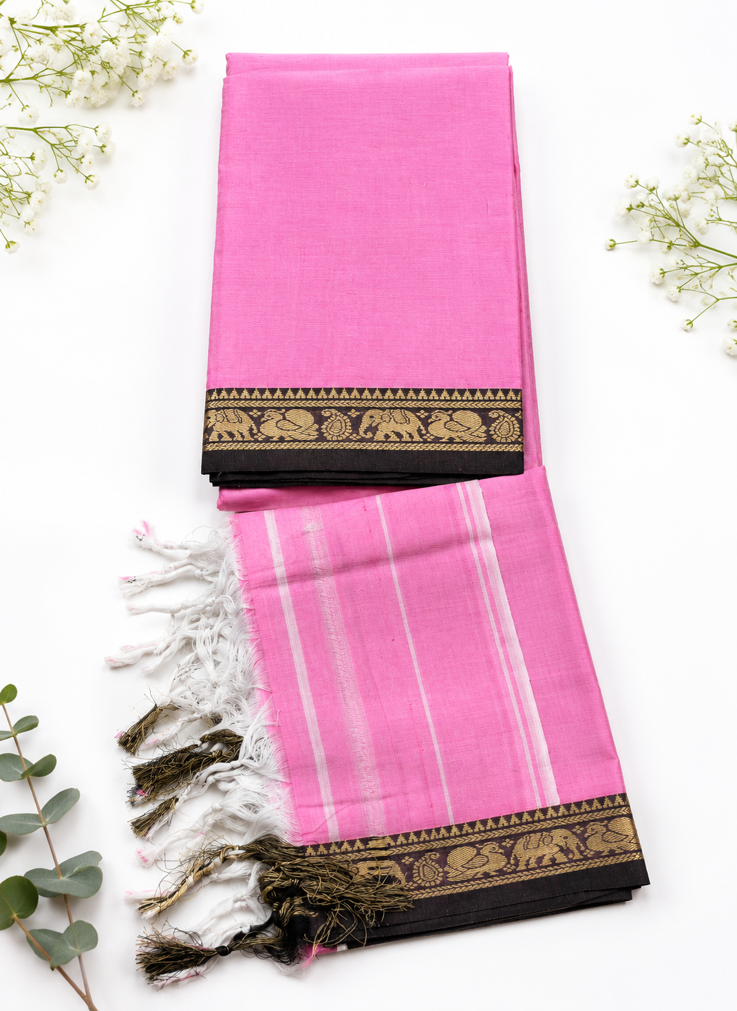 Traditional Wear Narayanpet Mercerised Cotton Dress Material with Pink Colour | Woven Border