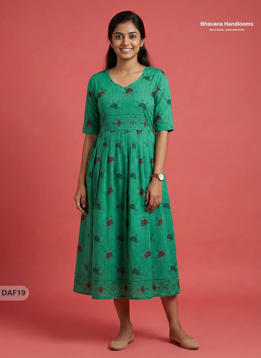 Comfortable Daily Wear Cotton Frock – Green Colour | Half Lining