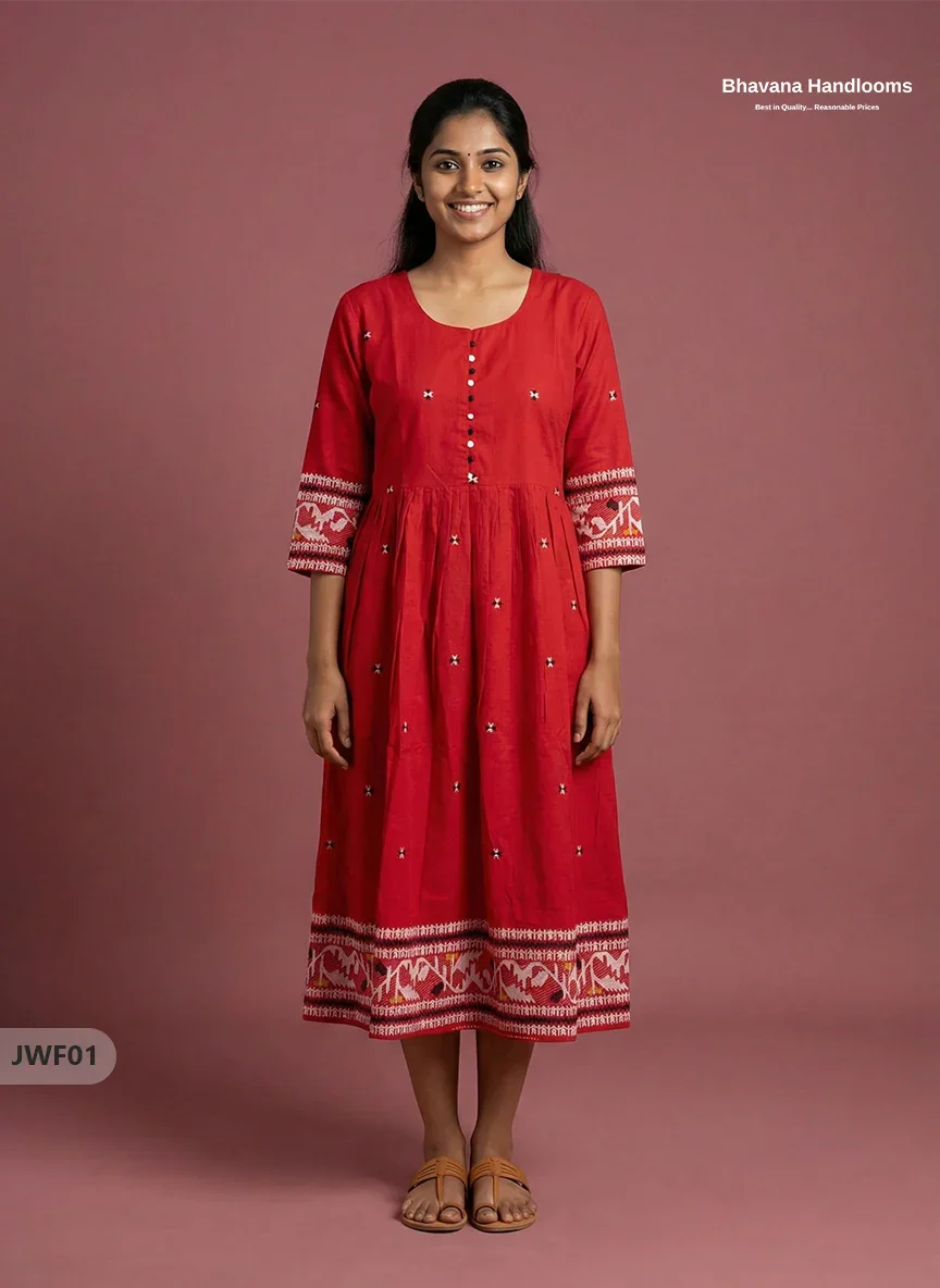 Exclusive Premium Jacquard Woven Frock in Red | 120 Count Fabric | Limited Edition