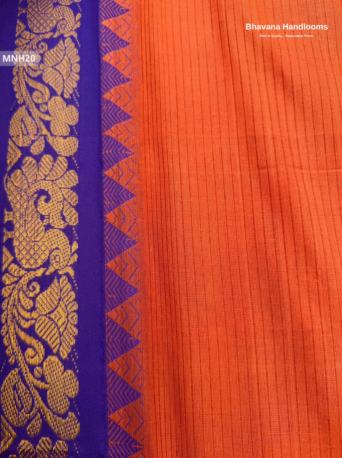 Mini Gadwal Cotton Saree in Orange with Small Zari Border | Without Blouse