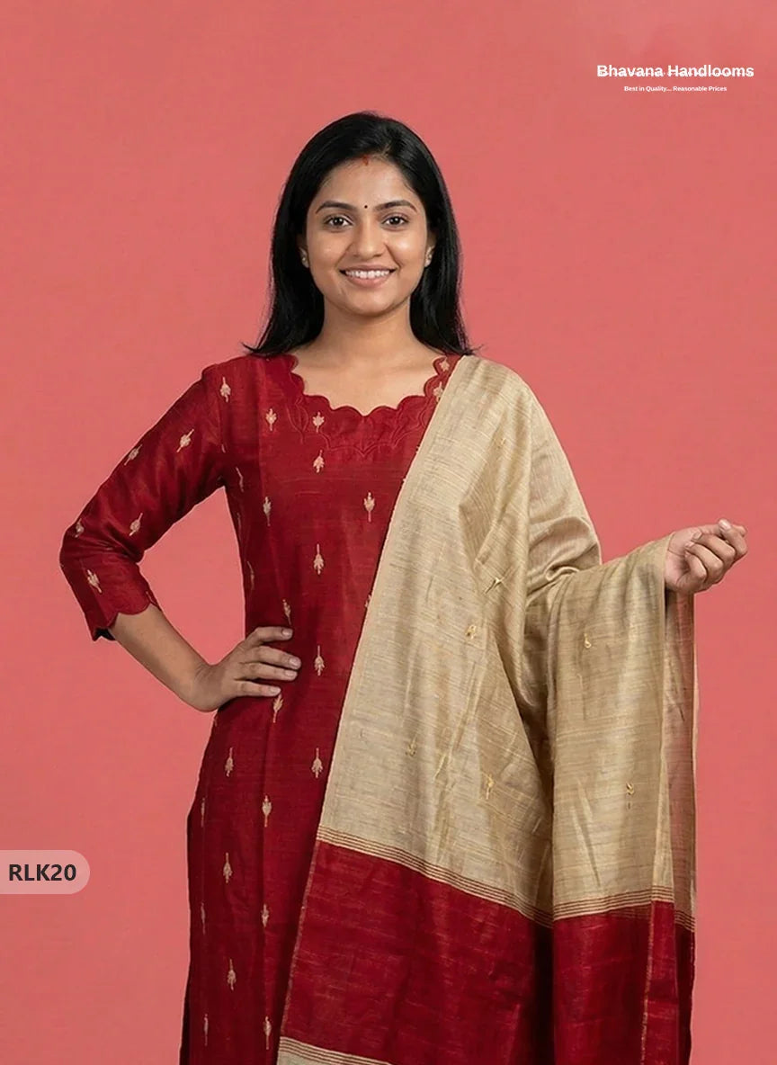 Raw Silk 2PC Set in Red Colour | Top & Dupatta Only Ethnic Wear