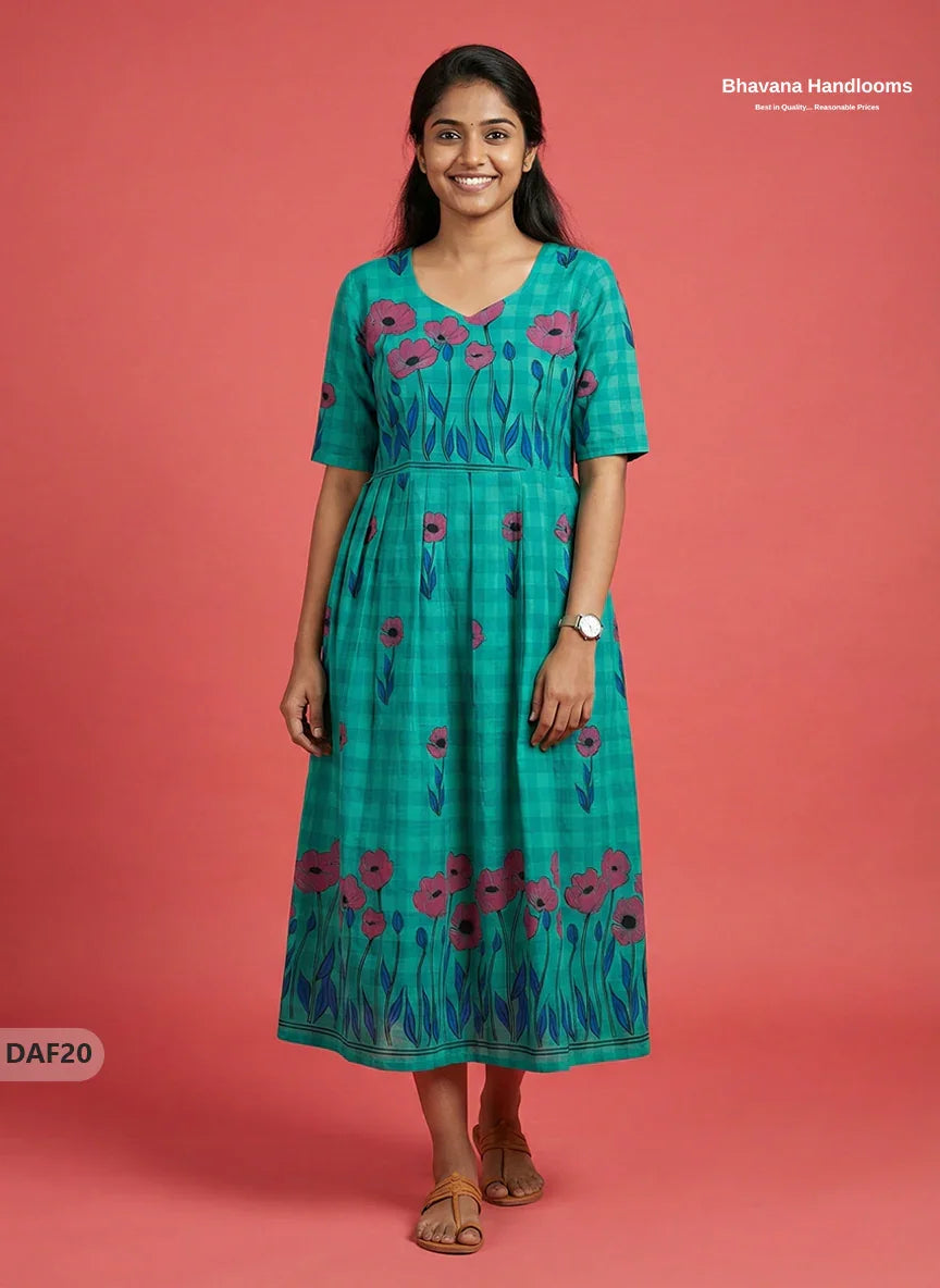 Comfortable Daily Wear Cotton Frock – Sea Green Colour | Half Lining