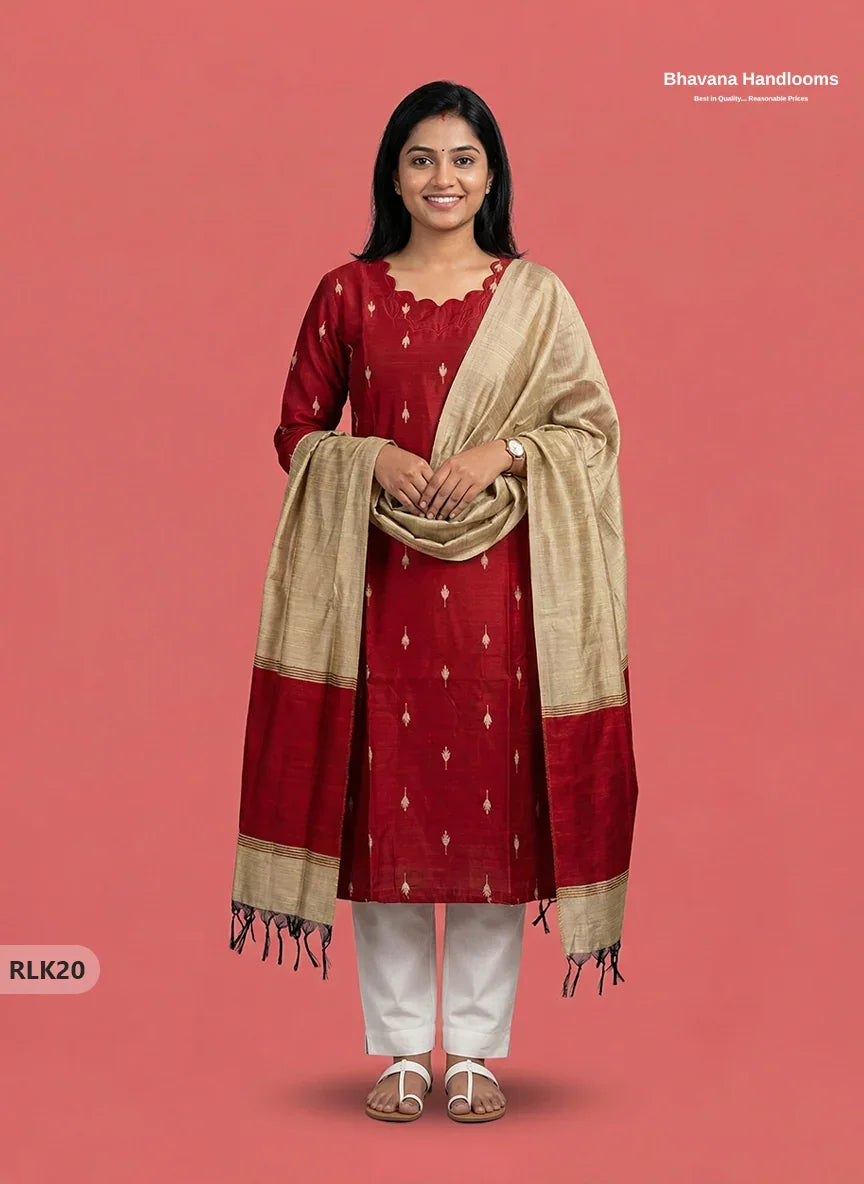 Raw Silk 2PC Set in Red Colour | Top & Dupatta Only Ethnic Wear