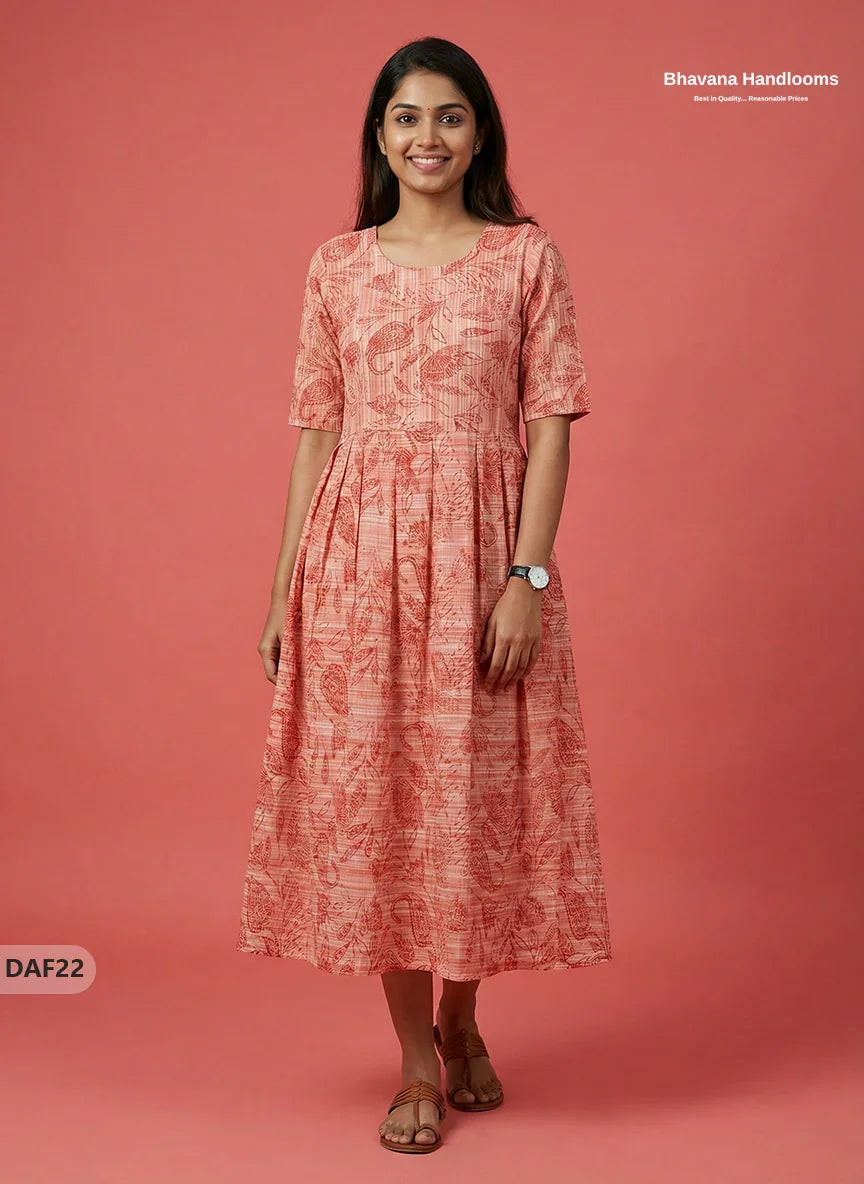 Comfortable Daily Wear Cotton Frock – Orange Colour | Half Lining
