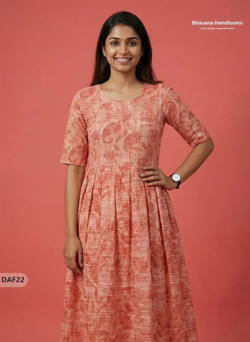 Comfortable Daily Wear Cotton Frock – Orange Colour | Half Lining