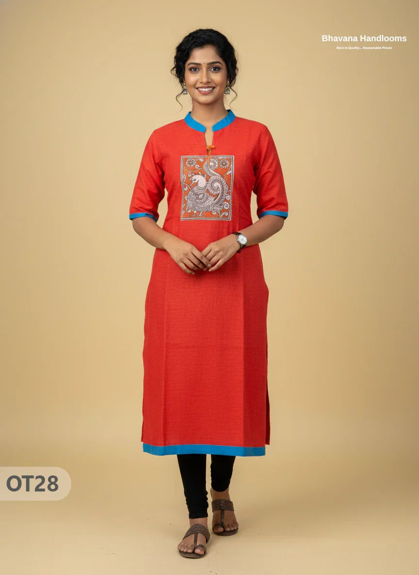 Cotton Tops with Full Length Lining Tomato Red Colour | Dailywear Essentials