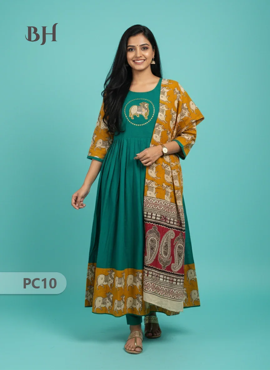 Premium 2-Piece Frock Set Emerald Green Colour – Bhavana Originals Exclusive