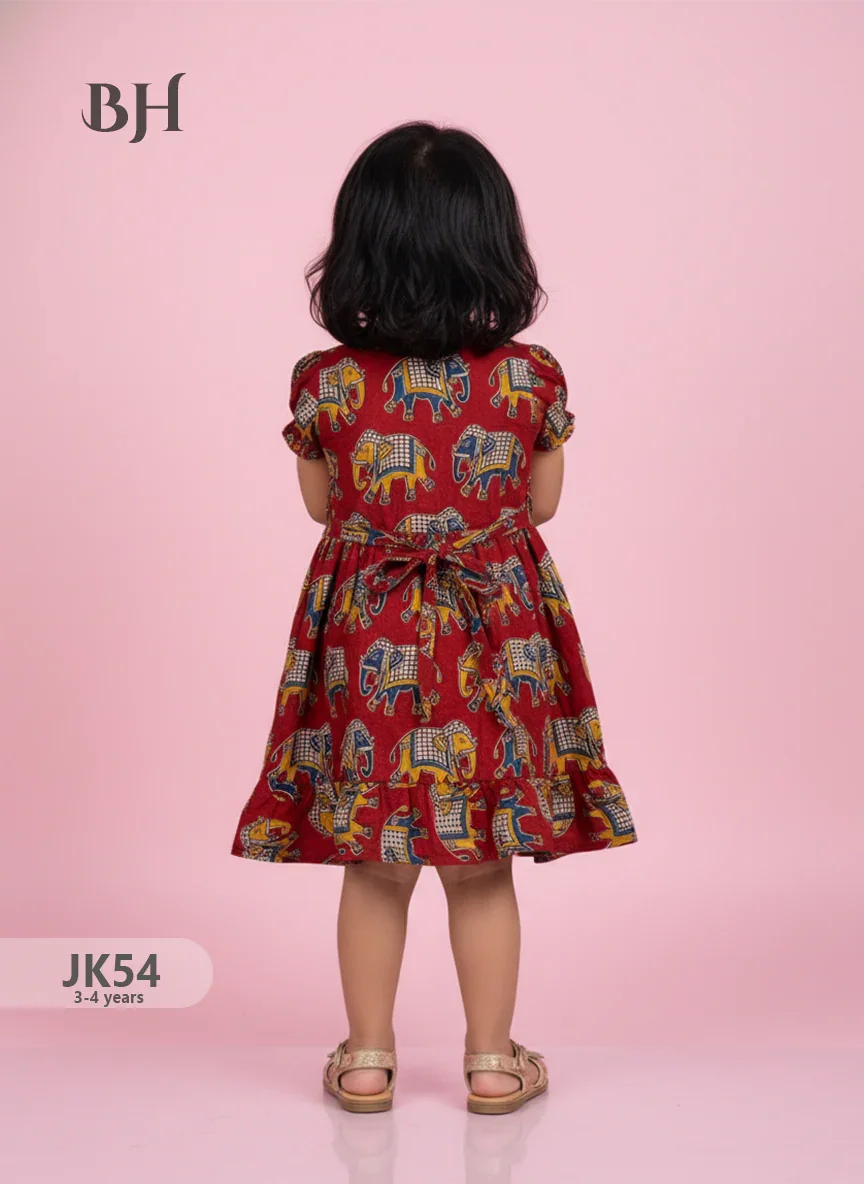 Red Cotton Printed Baby Frocks – Latest Kids Wear Collection | Bhavana Handlooms