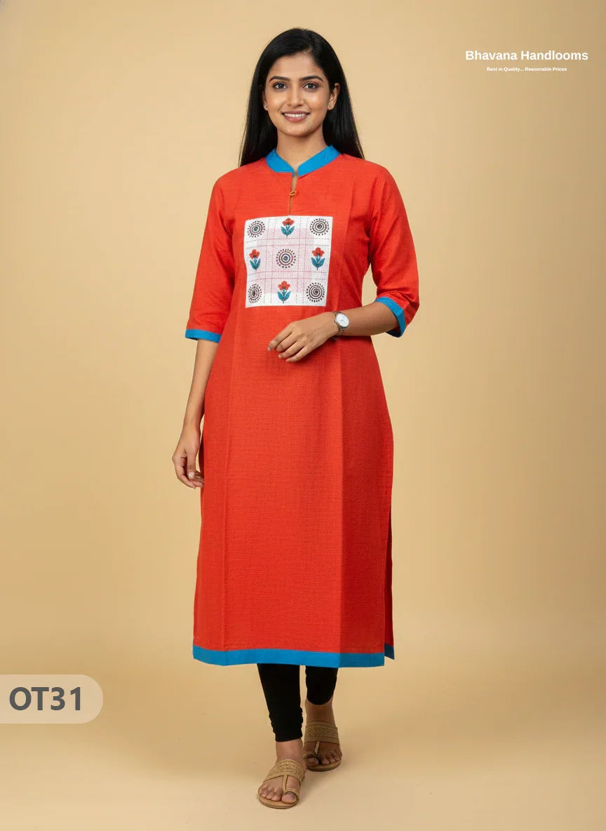 Cotton Tops with Full Length Lining Tomato Red Colour | Dailywear Essentials