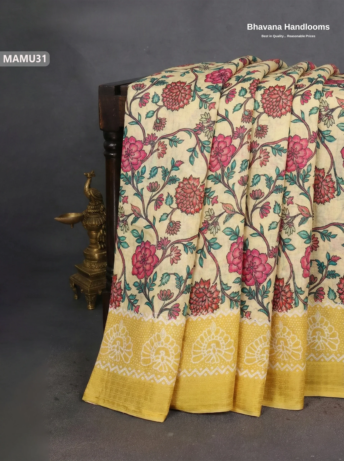 Soft Mul Cotton Yellow Digital Print Saree | Lightweight & Comfortable