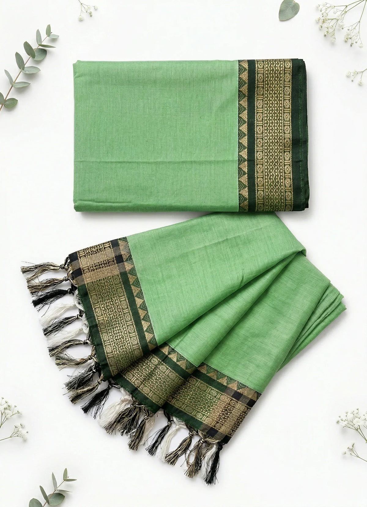Traditional wear Narayanpet Mercerised cotton dress material with Pastel Green colour