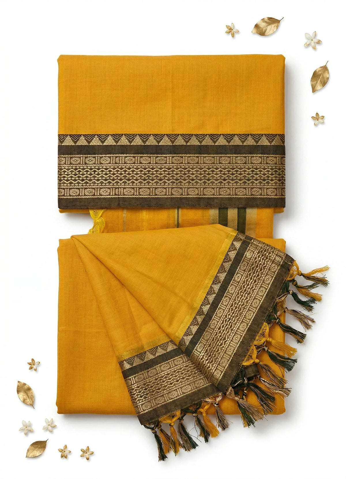 Traditional wear Narayanpet Mercerised cotton dress material with Yellow colour
