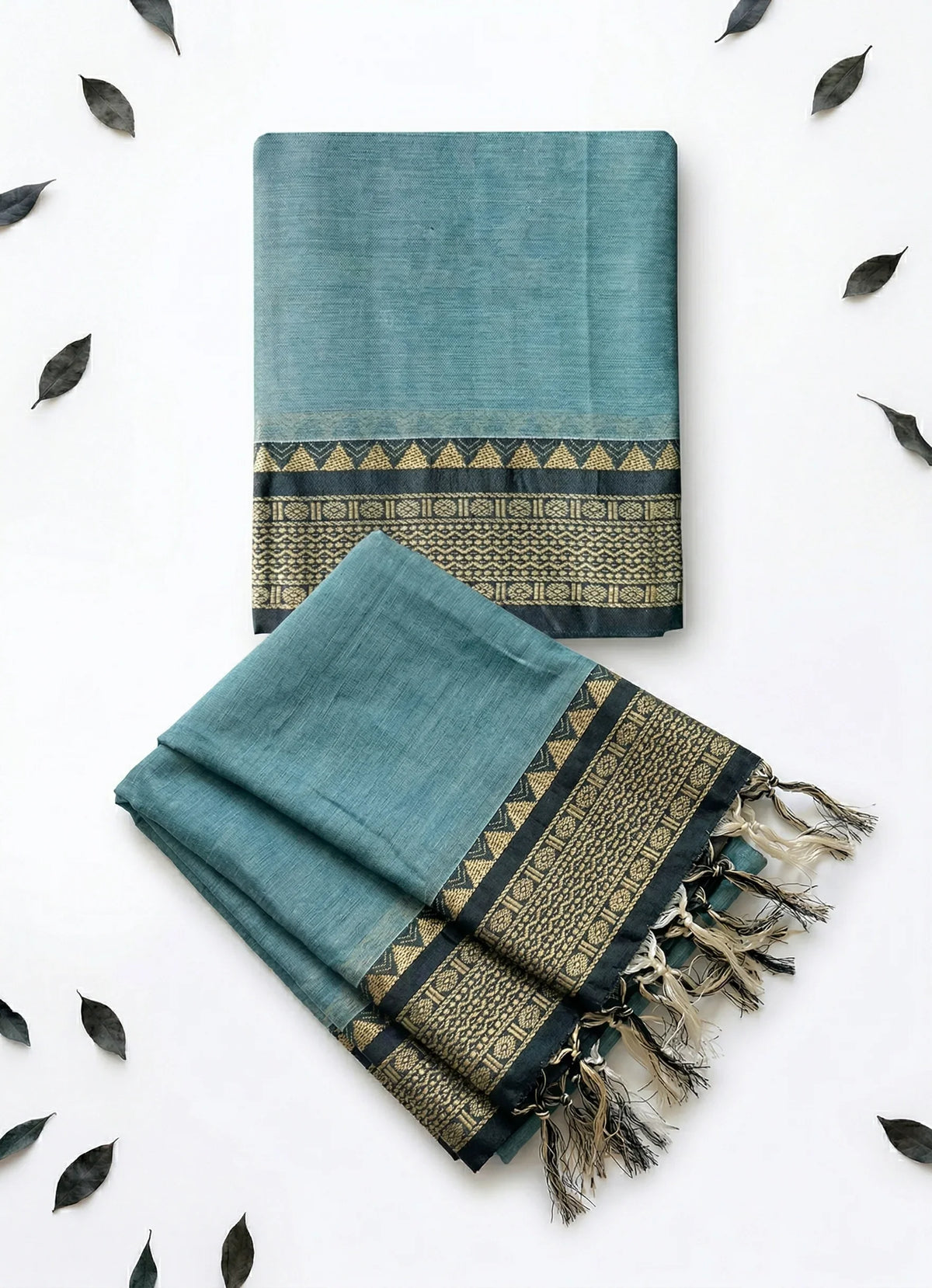 Traditional wear Narayanpet Mercerised cotton dress material with Bluish Cyan colour