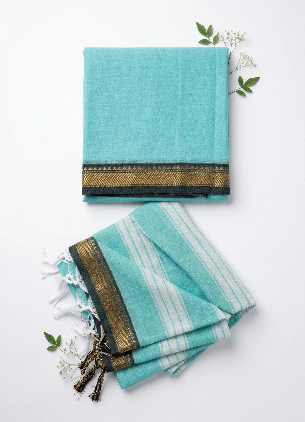 Traditional wear Narayanpet Mercerised cotton dress material with Cyan Blue colour