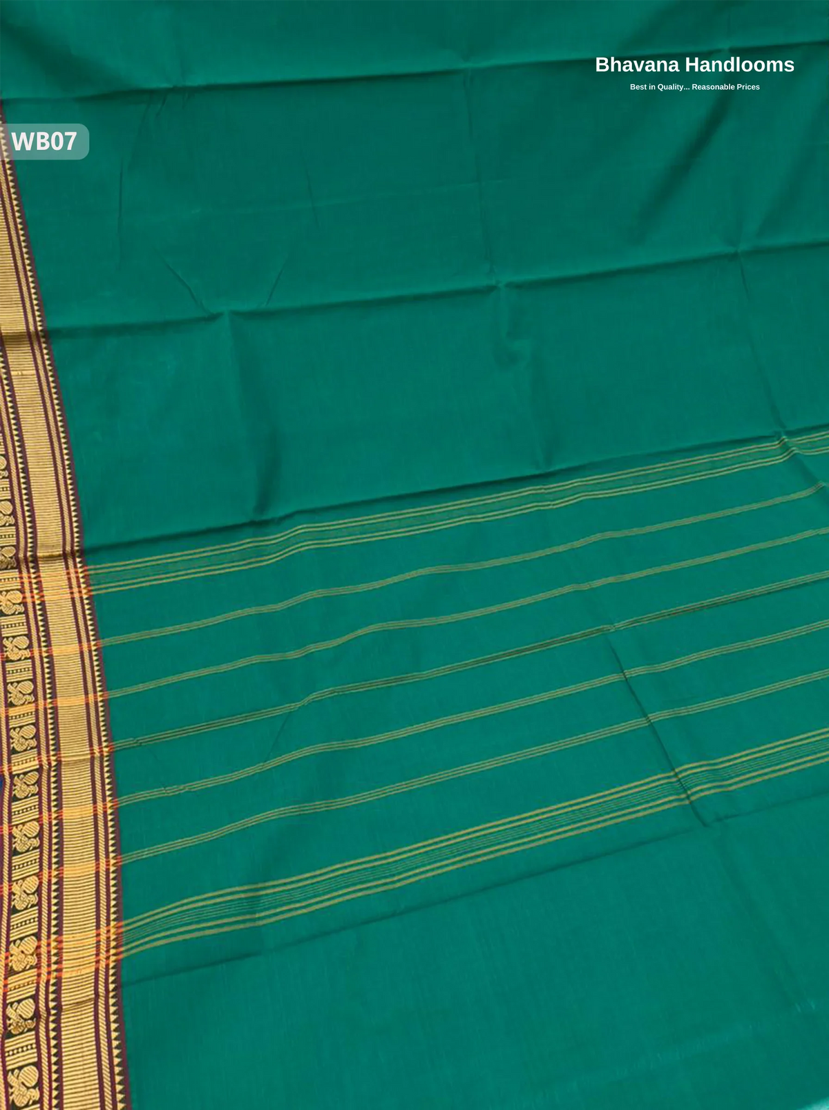 Authentic Kanchi Cotton Handloom Saree – Dark Green Colour (Without Blouse)