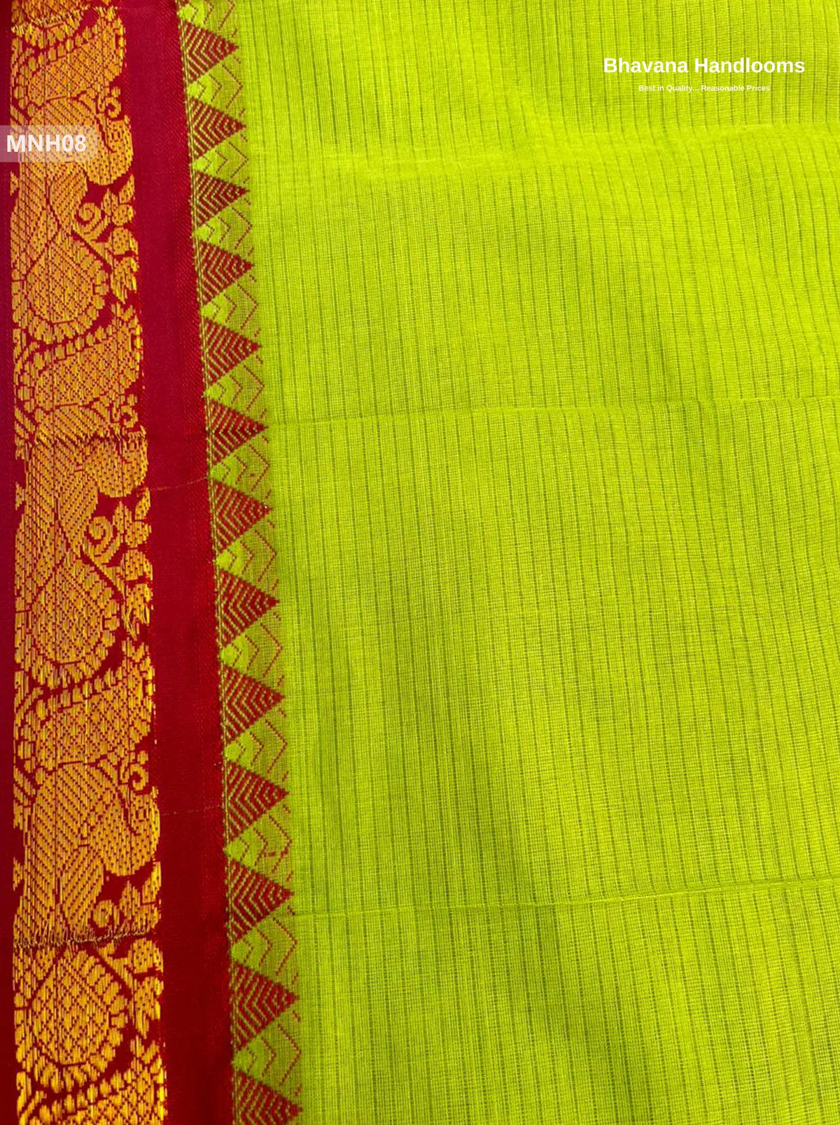 Mini Gadwal Cotton Saree in Parrot Green with Small Zari Border | Without Blouse