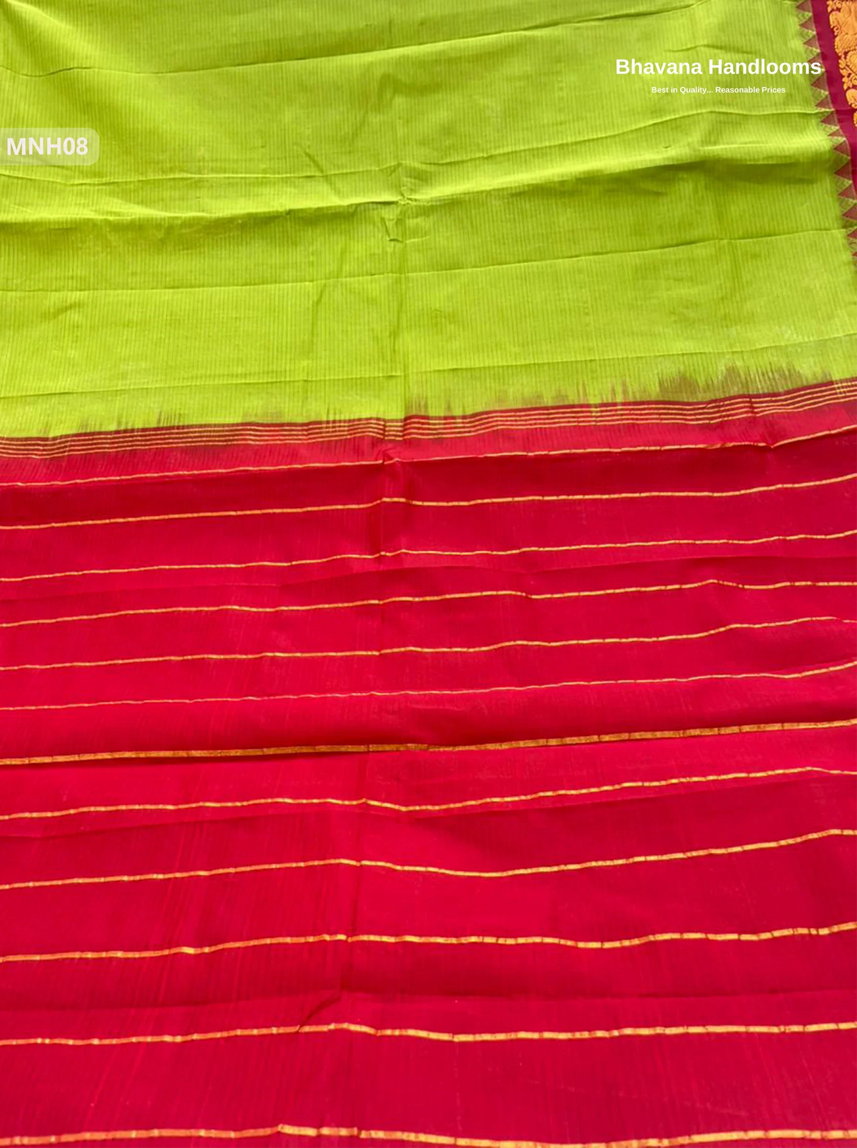 Mini Gadwal Cotton Saree in Parrot Green with Small Zari Border | Without Blouse