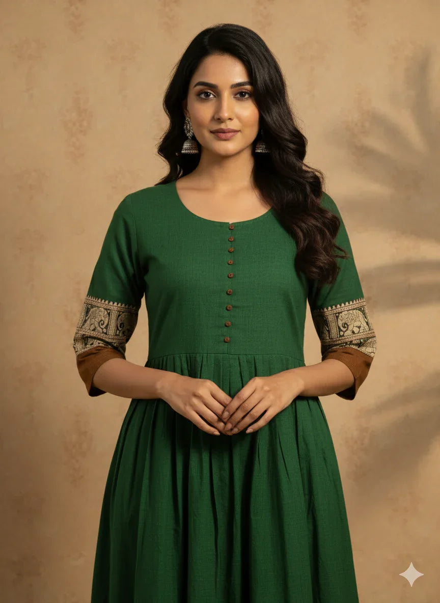 Narayanpet Frock with Bottle Green Colour half lining