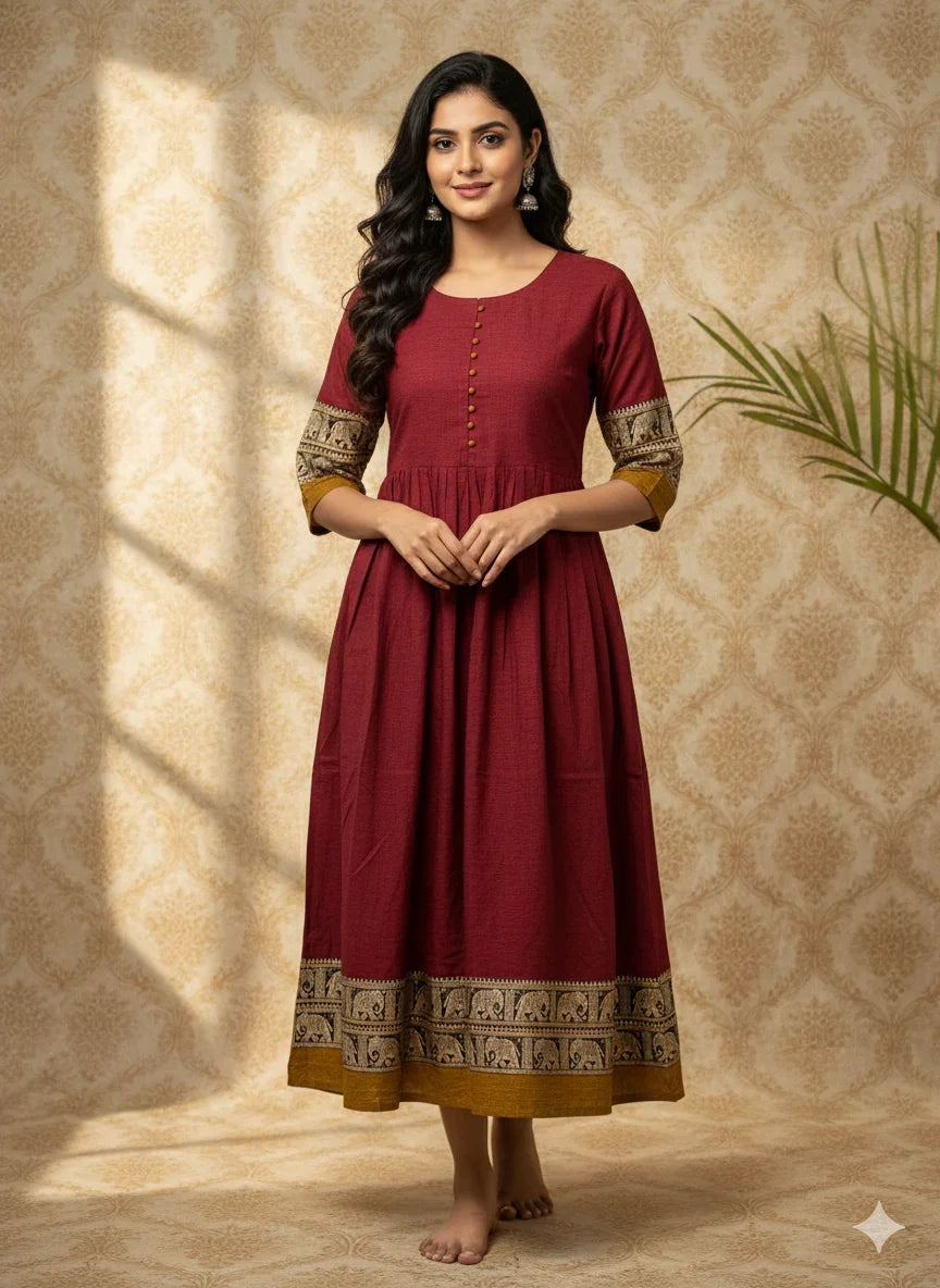 Narayanpet Frock with Maroon Colour half lining