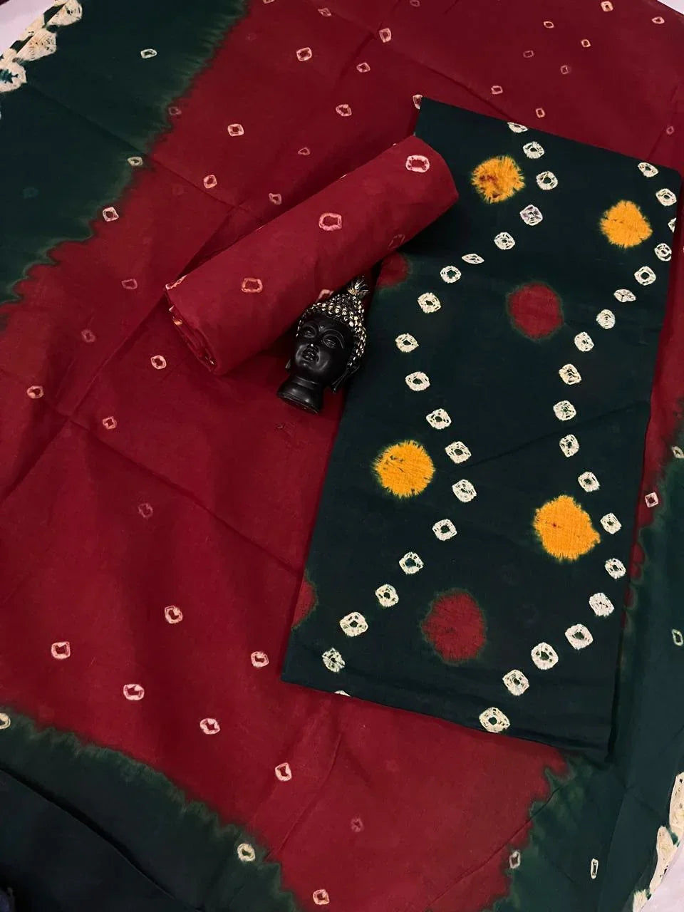 Cotton Bandhani Printed Dress Material – Dark Green Colour Ethnic Wear for Women