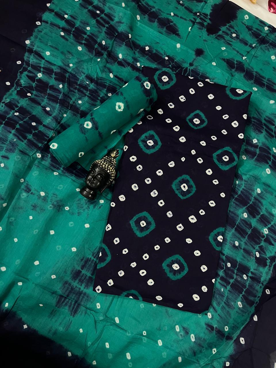 Cotton Bandhani Printed Dress Material – Navy Blue Colour Ethnic Wear for Women