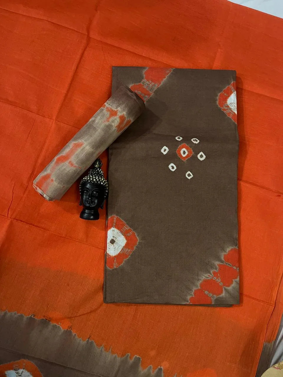 Cotton Bandhani Printed Dress Material – Brown Colour Ethnic Wear for Women
