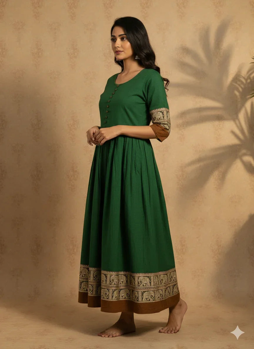 Narayanpet Frock with Bottle Green Colour half lining