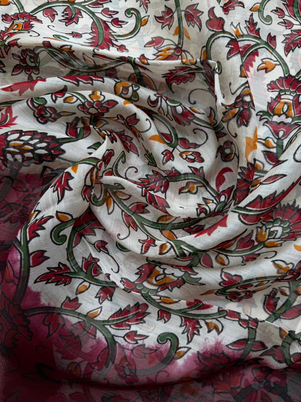 Premium Soft Jute Dress Material with Maroon Woven Top & Printed Dupatta