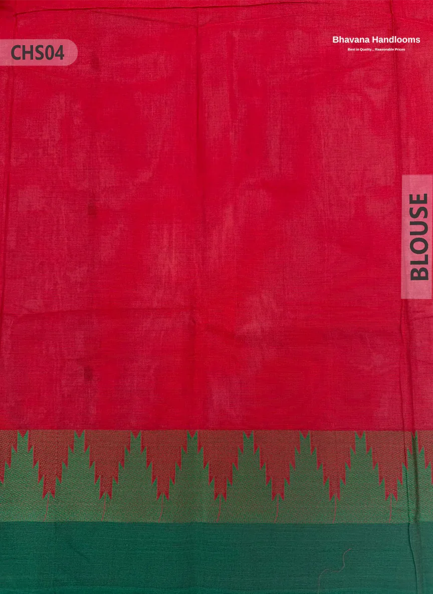 Traditional Chettinad Handloom Saree in Red with Temple Border & Buti Weave