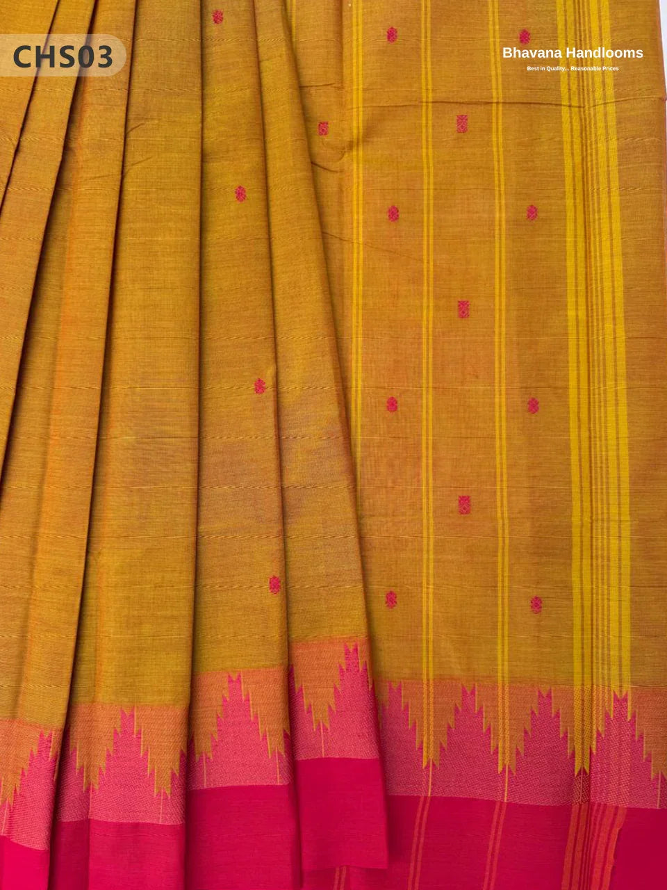 Traditional Chettinad Handloom Saree in Pink & Brown Color with Temple Border & Buti Weave