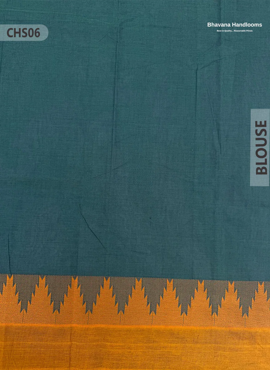 Traditional Chettinad Handloom Saree in Blue Dianne Color with Temple Border & Buti Weave
