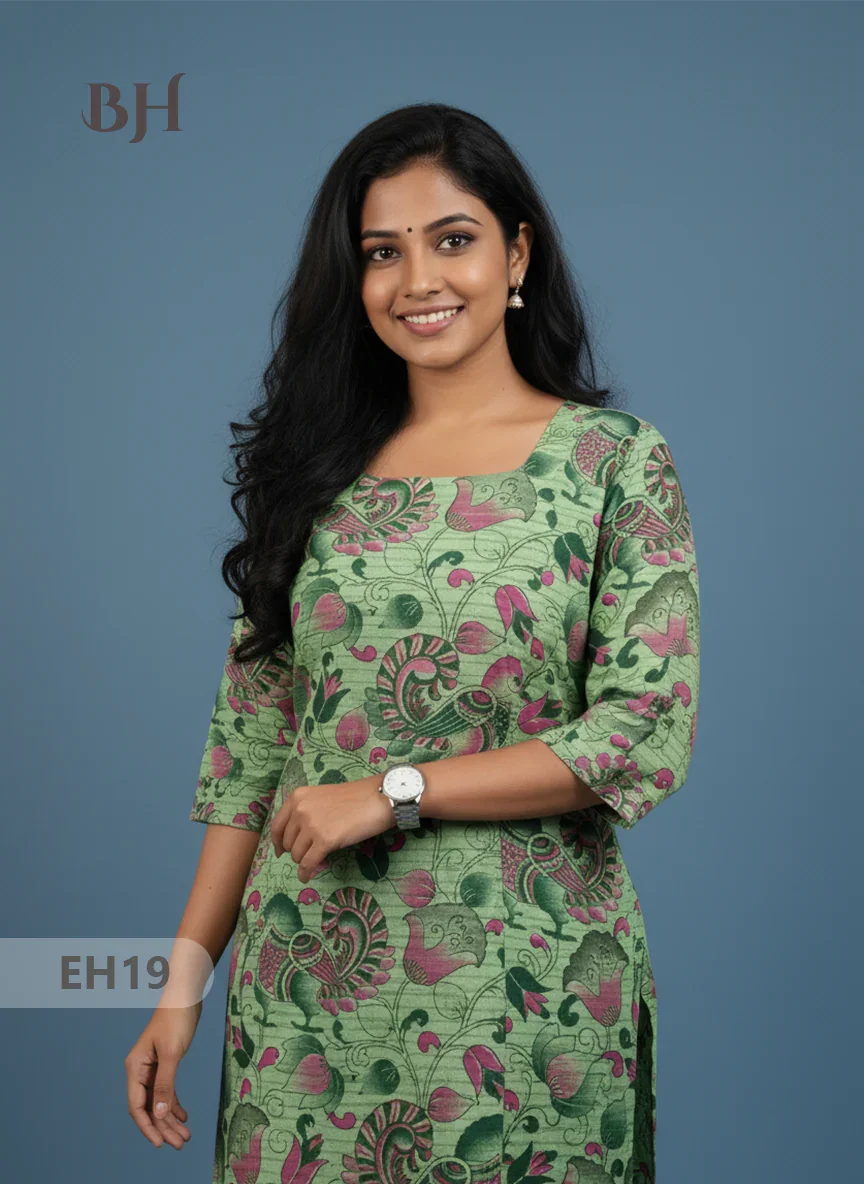 Premium Straight Cut Kurti – Green Colour with Beautiful Floral Print