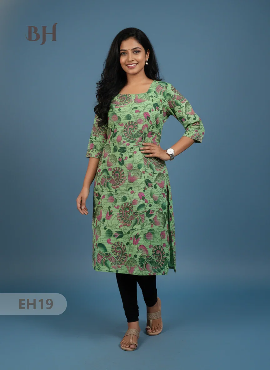 Premium Straight Cut Kurti – Green Colour with Beautiful Floral Print