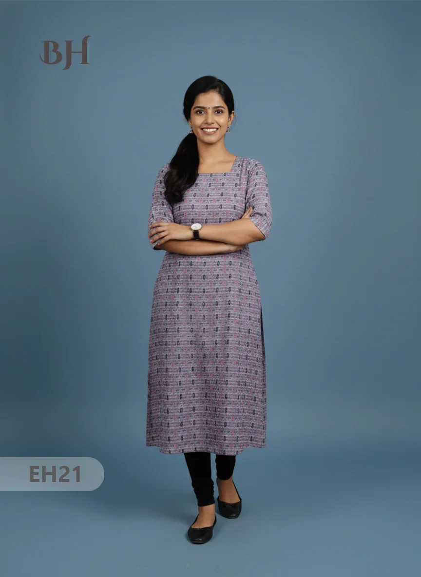 Premium Straight Cut Kurti – Lavender Colour with Beautiful Floral Print