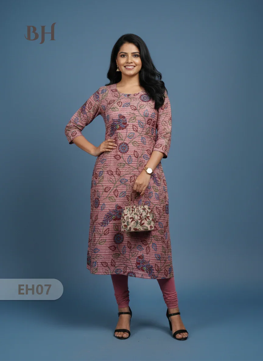 Premium Cotton Straight Cut Kurti – Copper Rose Floral Print Design for Women