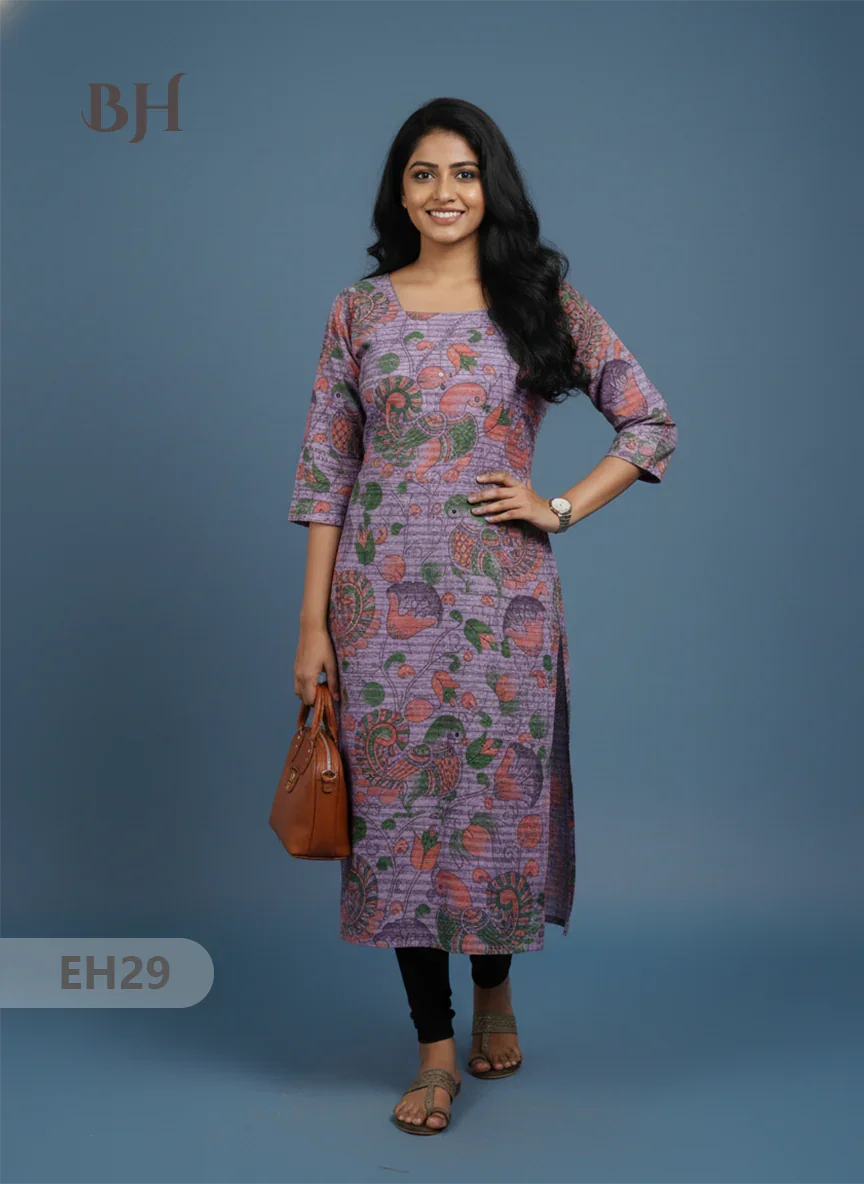 Premium Cotton Straight Cut Kurti – Grape Floral Print Design for Women